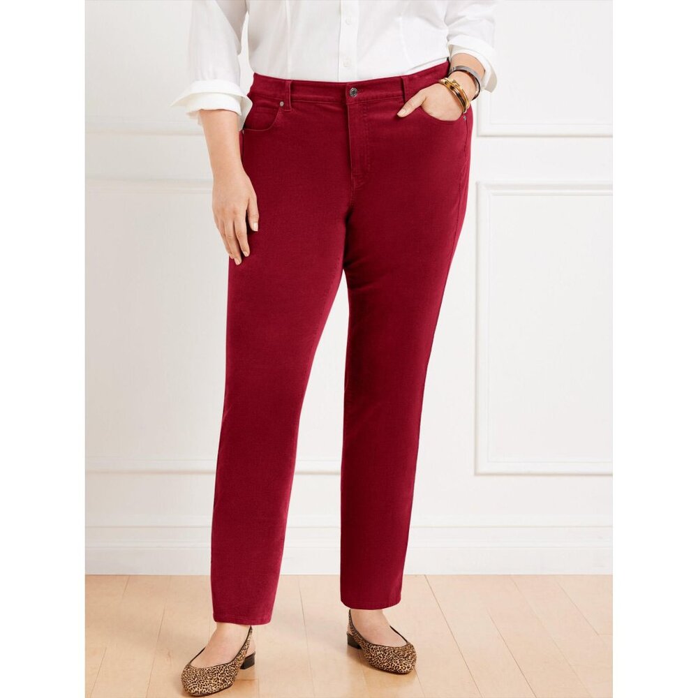 NWT Talbots Womens Plus Size 16W Dark Red Slim Ankle Stretch Corduroy Pants NEW
